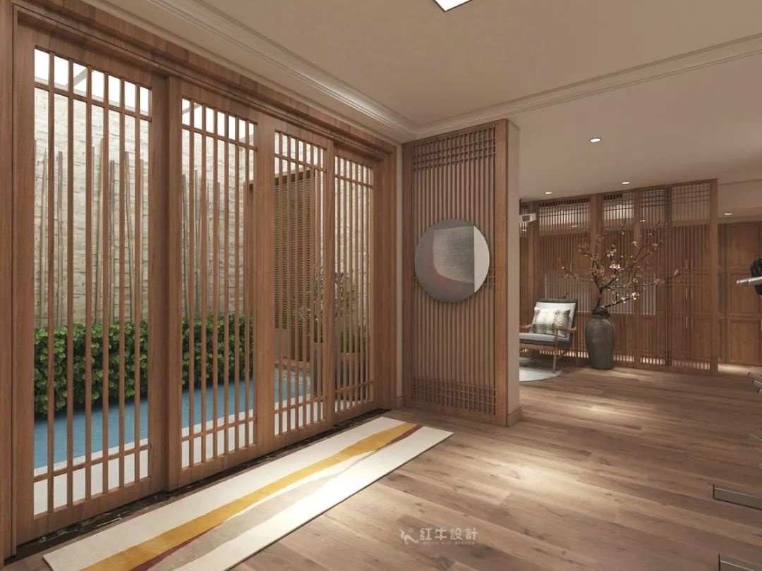 南京大華錦繡時(shí)代160㎡中式風(fēng)格--健身房+家庭影院，這才是向往的生活！03負(fù)一樓設(shè)計(jì)_柵欄式隔斷