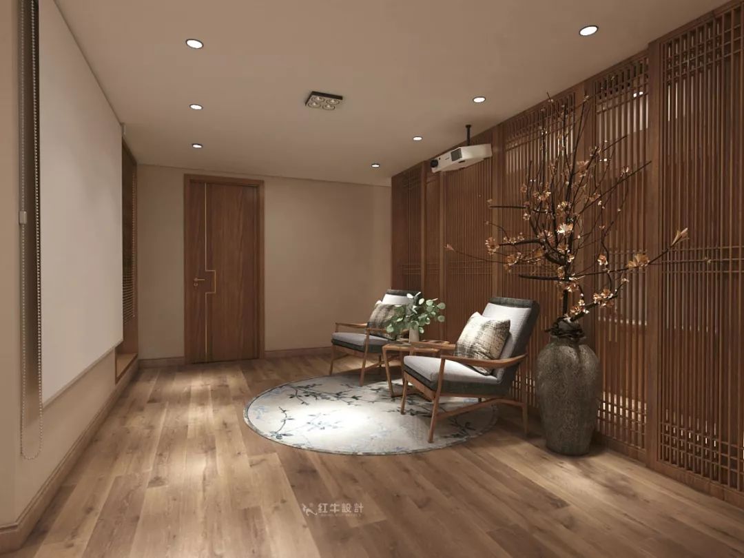 南京大華錦繡時(shí)代160㎡中式風(fēng)格--健身房+家庭影院，這才是向往的生活！05負(fù)一樓設(shè)計(jì)_家庭影院落地花瓶