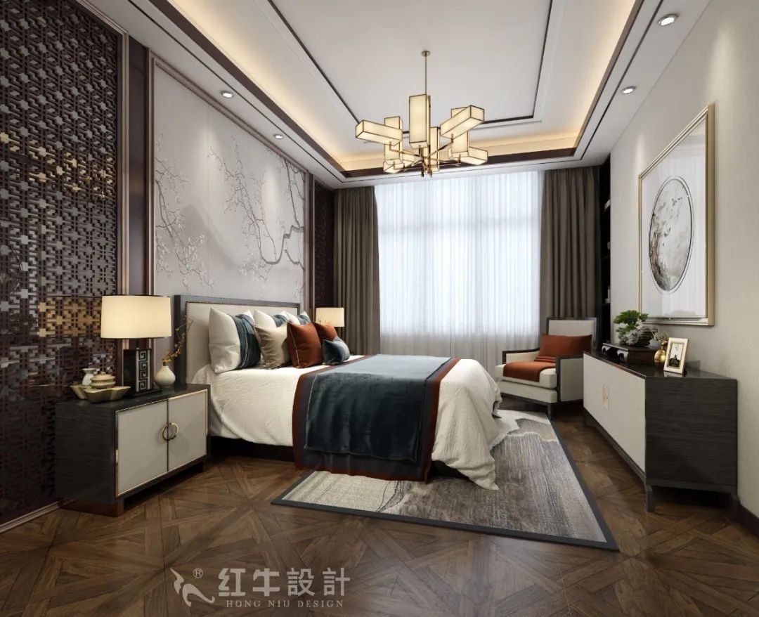 紅牛設(shè)計--創(chuàng)源龍樾140㎡新中式風(fēng)格06效果圖欣賞_創(chuàng)源龍樾140平方C1-戶型臥室