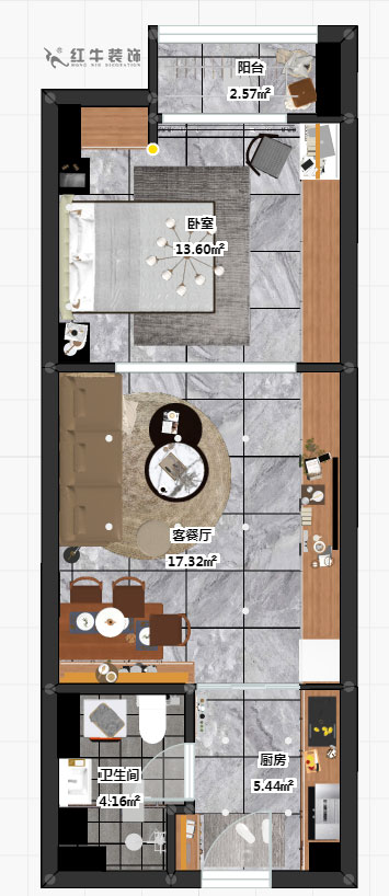 趙東星_武夷綠洲商業(yè)廣場905室-54㎡-現代風格_1室1廳1衛(wèi)（毛坯裝修）_定制家￥80000_全包8萬00彩平圖