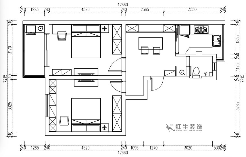 張桐瑋｜天津新村25-304-64㎡-現(xiàn)代簡美風格｜2室1廳1衛(wèi)｜老房裝修｜定制家￥71800｜全包10萬｜00_02平面方案圖