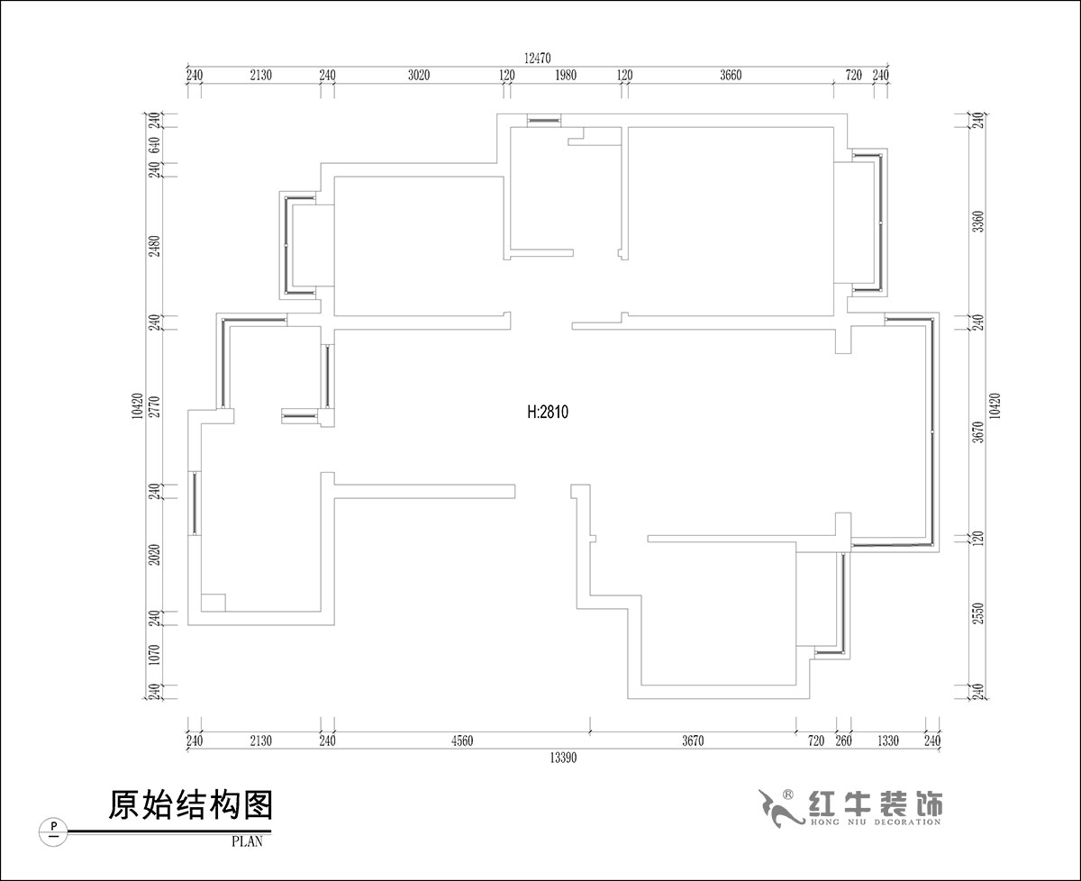 張桐瑋｜恒大林溪郡13-1001-99㎡-簡歐風格｜3室1廳1衛(wèi)｜新房裝修｜定制家￥122000｜全包13萬｜00_01原始結構圖