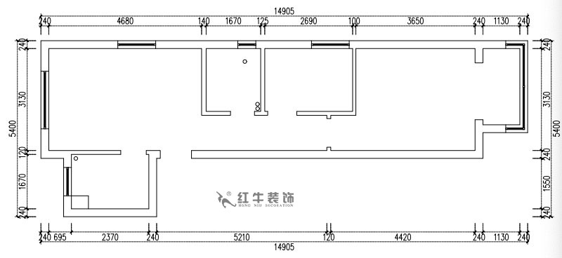 張桐瑋｜紫楊佳園29-2101-59㎡-現(xiàn)代簡約風格｜2室1廳1衛(wèi)｜新房裝修｜定制家￥89500｜全包10萬｜00_01原始結構圖